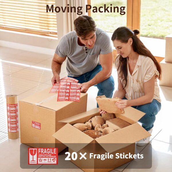 JARLINK Honeycomb Packing Paper, 15"x 213' Bubble Packing Wrap for Packing/Shipping/Moving, Eco-Friendly Bubble Packing Paper Wrapping Roll, Recyclable Moving Supplies With 20 Fragile Sticker Labels - Image 7