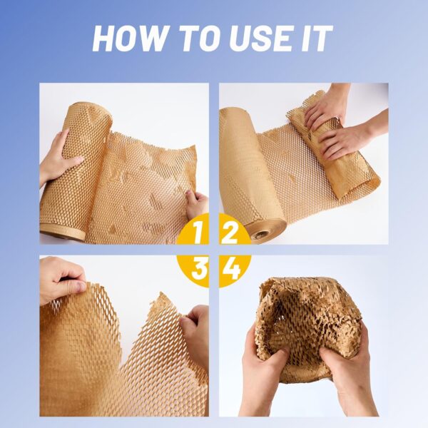 Honeycomb Packing Paper 15"Wx50'L-Bubble Wrap Substitute Alternative for Shipping, Moving Supplies, Small Business Packaging, Packing Boxes & Gifts Wrapping Paper with 20 Fragile Stickers - Image 3