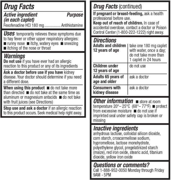 HealthA2Z Fexofenadine Hydrochloride 180mg, Antihistamine for Allergy Relief, Non-Drowsy, 24-Hour Antihistamine for Allergy Relief (120 Count (Pack of 1)) - Image 2