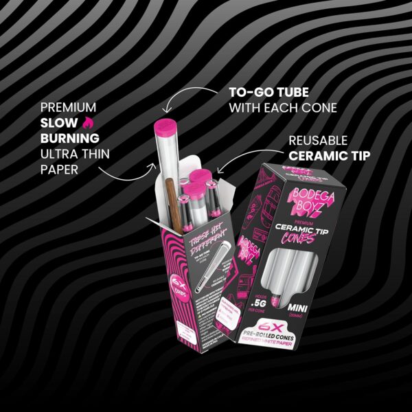 Premium Pre Rolled Cones 0.5g (1 1/4, 84mm) - with Reusable Ceramic Tip, Easy Fill & Slow Burn, Comes in a To-Go Tube & Filling Stick - Unrefined Brown Rolling Paper - 6 Count Single Box - Image 3