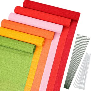 MicButty 42 Pieces Red Crepe Paper Rolls with Floral Tape, Floral Iron Wire for Crafts Wedding Festival Party Supplies DIY Flower Crafts