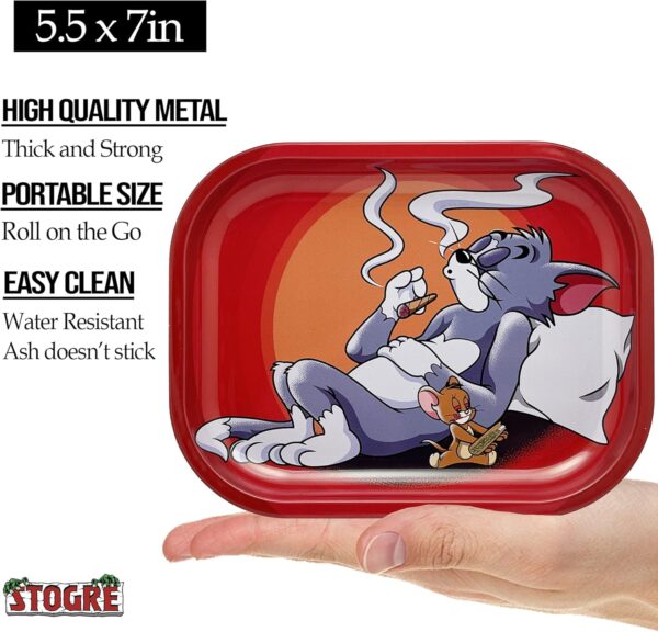 Rolling Tray - Durable 7"" x 5.5"" Cat and Mouse Funny Metal Cigarette Rolling Tray/Ashtray for Papers and Wraps - Roll with Style and No More Spills, Red, STGRT001 - Image 3
