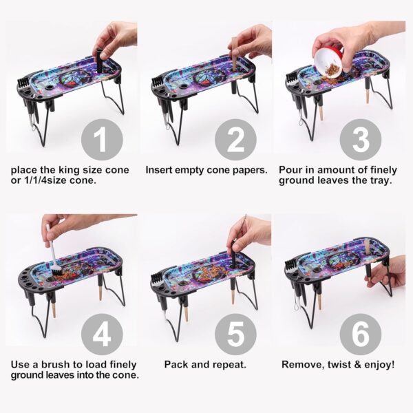 Metal Rolling Tray with Cone Loader for King Size &1 1/4 Size Pre Rolled Cones, Pre Roll Machine, Foldable Stand Cone Filler with Brush & Placement Device - Image 5