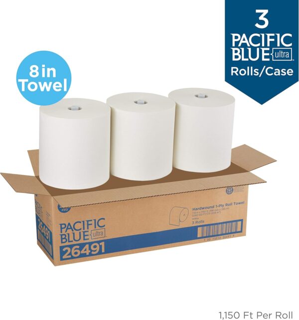 Pacific Blue Ultra 8" High-Capacity Recycled Paper Towel Rolls by GP PRO (Georgia-Pacific), White, 26491, 1,150 Linear Feet Per Roll, 3 Rolls Per Case - Image 2