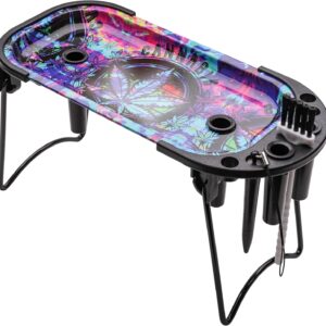 Metal Rolling Tray with Cone Loader for King Size &1 1/4 Size Pre Rolled Cones, Pre Roll Machine, Foldable Stand Cone Filler with Brush & Placement Device