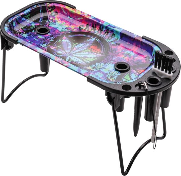 Metal Rolling Tray with Cone Loader for King Size &1 1/4 Size Pre Rolled Cones, Pre Roll Machine, Foldable Stand Cone Filler with Brush & Placement Device