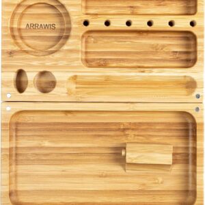 Combo Storage Box - Multipurpose Decorative Box with Removable Tray, Magnetic Lock, 2 Glass Jars - Bamboo Box (Natural Box) (Foldable Tray)