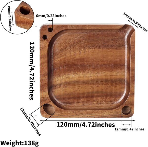 Rolling Tray Wooden 4.72"x 4.72" Portable Small Rlling Tray with Storage Hole and Dumping Path - Image 3