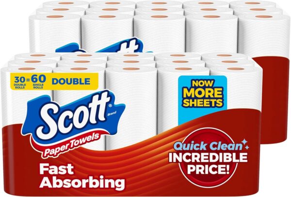 Scott Paper Towels, Choose-A-Sheet, 30 Double Rolls = 60 Regular Rolls (108 Sheets Per Roll)