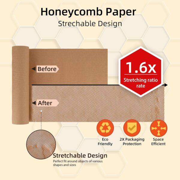 Honeycomb Packing Paper 15"x400' Roll with Fragile & Labelling Stickers, Gloves - Eco-Friendly Packing Paper Sheets for Moving Roll | Honeycomb Paper | Packing Bubble Wrap for Moving Supplies - Image 4
