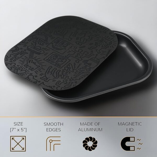 Black Rolling Tray Set with Magnetic Lid 7"x5" - Smoking Accessories by Gray Oval - Image 3