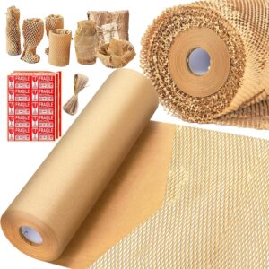 Honeycomb Packing Paper,15" x 450" Packing Paper for Moving Recyclable Honeycomb Paper Moving Supplies Bubble Paper Wrapping Protective Roll, With 36 Fragile Sticker Labels (15" x 450")