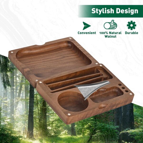 Rolling Tray with Magnetic Lid, Durable Walnut Tray with Storage Space to Organize, Easy to Clean and Carry, Perfect for Home Storage or Travel - Image 3