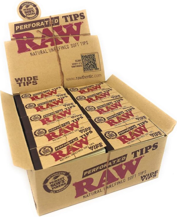 Raw Rolling Papers Perforated Wide Cotton Filter Tips Full Box Of 50 Packs - Image 2