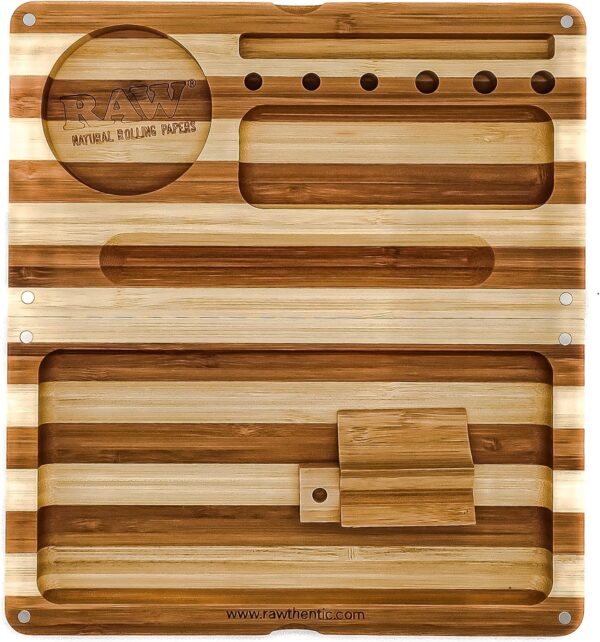 RAW Backflip Bamboo Magnet Rolling Tray (Limited Edition Striped) with Clear ES Scoop Card - Image 2
