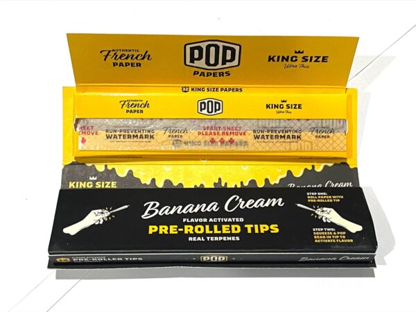 POP King Size Cigarette Rolling paper with Pre-rolle-tips, Mix Flavor (super sweet, banana cream, tropical mango, strawberry), with DeLaCruzV tube. - Image 6