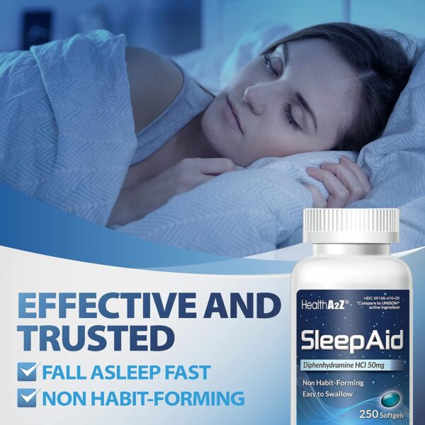 HealthA2Z Sleep Aid, Diphenhydramine Softgels, 50mg, Supports Deeper, Restful Sleeping, Non Habit-Forming (250 Counts) - Image 5