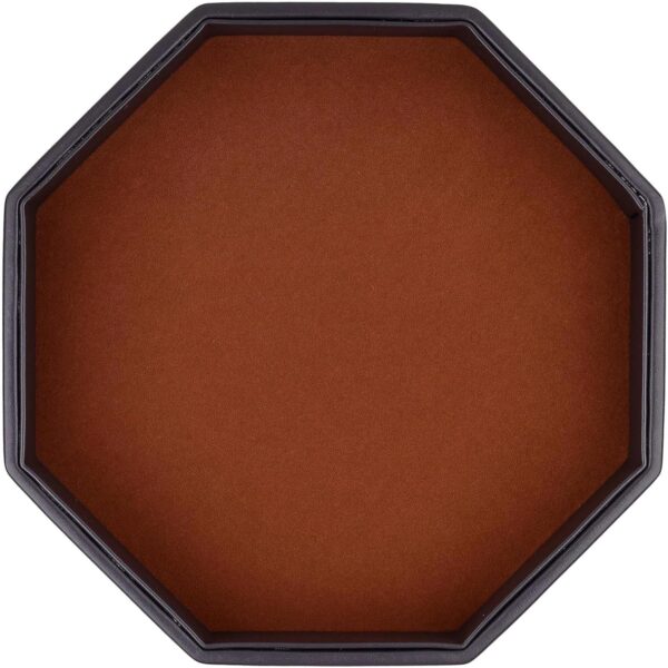 11.5 Inches Dice Rolling Tray, Leather Dice Tray, Felt Lined PU Leather Octagon Dice Tray (Brown) - Image 3