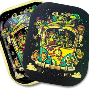 Small Metal Trays with PVC Soft Magnetic Lid Metal Tray with Lid Cover Small Cute Decorative Tray Ideal Storage for Home or on The Go, 7" x 5.5"