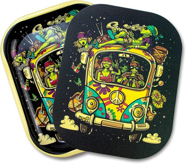 Small Metal Trays with PVC Soft Magnetic Lid Metal Tray with Lid Cover Small Cute Decorative Tray Ideal Storage for Home or on The Go, 7" x 5.5"