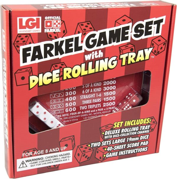 Farkel Game Set with Deluxe Dice Rolling Tray, Built-in Dice-Collection Channel, 2 Sets of Dice, 40-Sheet Scorepad, Classic Family Game - Image 5
