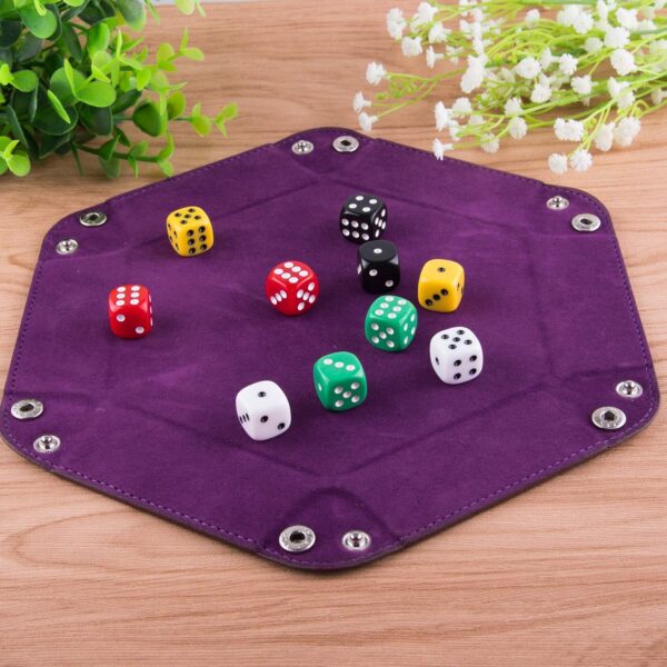 SIQUK 4 Pieces Dice Tray Set Foldable Dice Trays Hexagon Dice Rolling Tray PU Leather Dice Holder for Dice Games Like RPG, DND and Other Table Games (Red, Black, Blue and Violet) - Image 4
