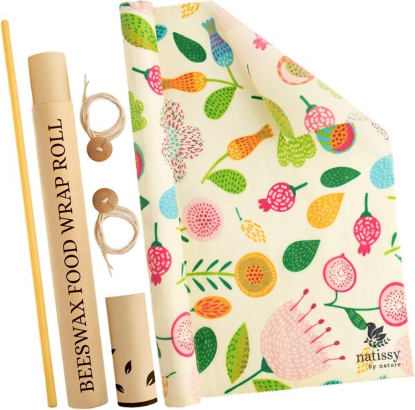 Reusable Beeswax Food Wrap; Roll 39″ Organic Beeswax Paper for Bread; Bowls & Food Storage Sustainable Alternative; Wax Paper for Covering Food Bowls