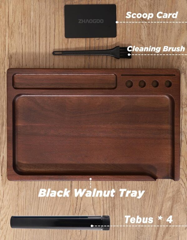 Walnut Rolling Tray 11"x7" Tray Rolling Tray Set with Funnel *4, Cleaning Brush and Scoop Card - Accessories for Rolling Papers, Grinders - Tray with Smooth Rounded Edges - Image 4
