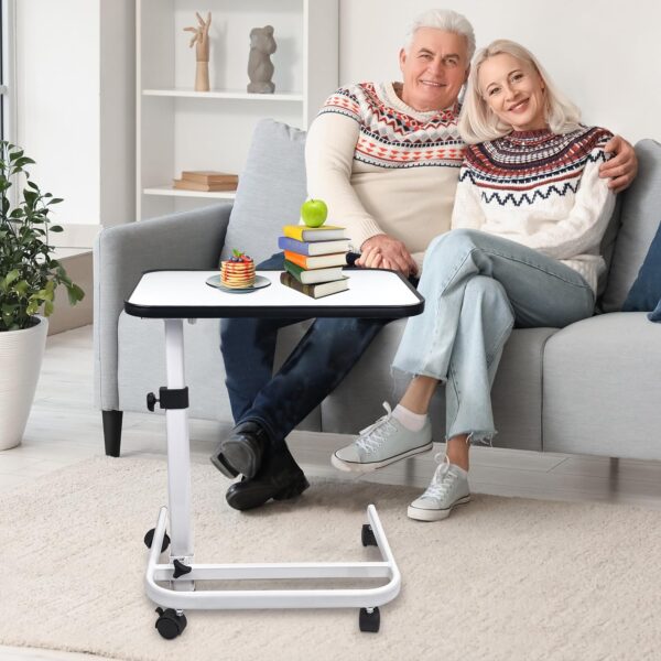 Medical Rolling Bedside Table with Wheels, Over Bed Table with Storage, Serving Tray, Laptop Computer Desk for Elderly, Hospital Patient, Home Care, White - Image 2