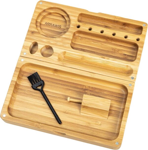 Combo Storage Box - Multipurpose Decorative Box with Removable Tray, Magnetic Lock, 2 Glass Jars - Bamboo Box (Natural Box) (Foldable Tray) - Image 2