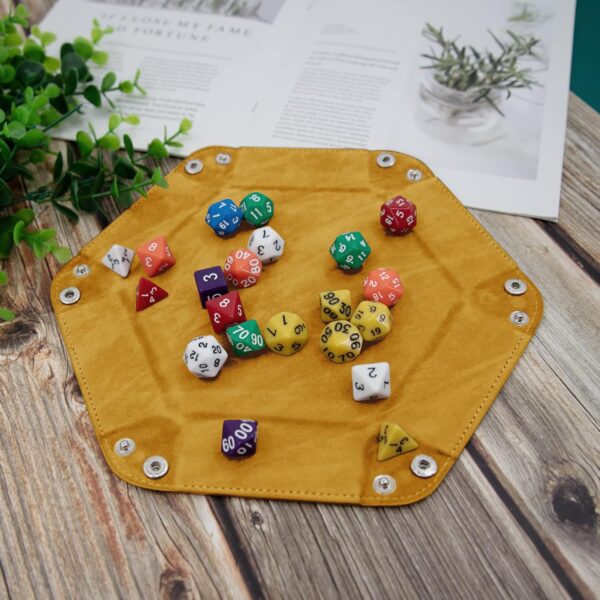 SIQUK 6 Pieces Dice Tray Hexagon Dice Rolling Holder Folding PU Leather Dice Trays for Dice Games Like RPG, DND and Other Table Games(Red, Blue, Violet, Black, Green, Yellow) - Image 4