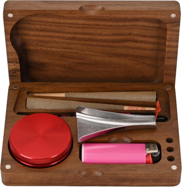 Rolling Tray with Magnetic Lid, Durable Walnut Tray with Storage Space to Organize, Easy to Clean and Carry, Perfect for Home Storage or Travel - Image 2