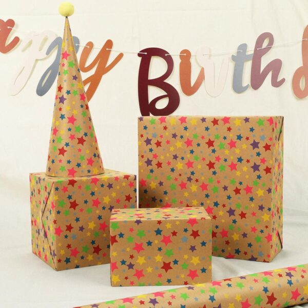 BIOBROWN Kraft Wrapping Paper Roll Colorful Stars Design Perfect for Birthday Holiday Wrap 17 inch X 33 feet - Image 4