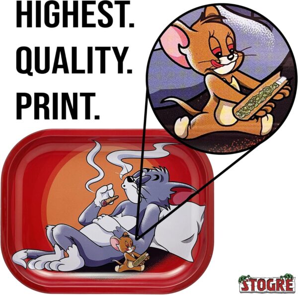 Rolling Tray - Durable 7"" x 5.5"" Cat and Mouse Funny Metal Cigarette Rolling Tray/Ashtray for Papers and Wraps - Roll with Style and No More Spills, Red, STGRT001 - Image 2