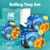 Rolling Tray with PVC Soft Magnetic Lid - 7 x 5.5'', Ashtray - 5.8 x 5.8'' - Set of 3 (Sunflower) - Image 2