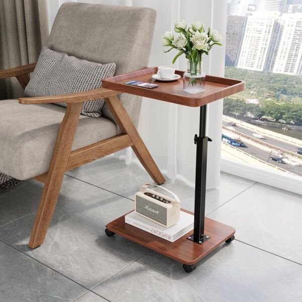 C Table End Table Adjustable Height, 360°Swivel TV Tray Table for Small Spaces, Couch Tables That slide under, C Shaped Side Tables living room and bedroom for Sofa, Bed,Chair, Snack (Walnut Brown) - Image 6
