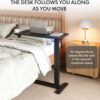 FLEXISPOT H7 Adjustable Overbed Bedside Table with Wheels Pneumatic Mobile Standing Desk Laptop Desk Rolling Computer Cart Movable Overbed Tables Hospital Home Use(27.6" W x 15.7" D, Black Table) - Image 4