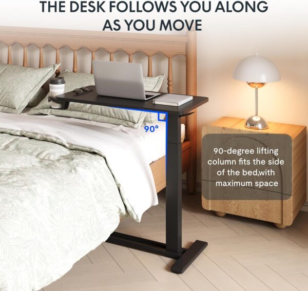 FLEXISPOT H7 Adjustable Overbed Bedside Table with Wheels Pneumatic Mobile Standing Desk Laptop Desk Rolling Computer Cart Movable Overbed Tables Hospital Home Use(27.6" W x 15.7" D, Black Table) - Image 4