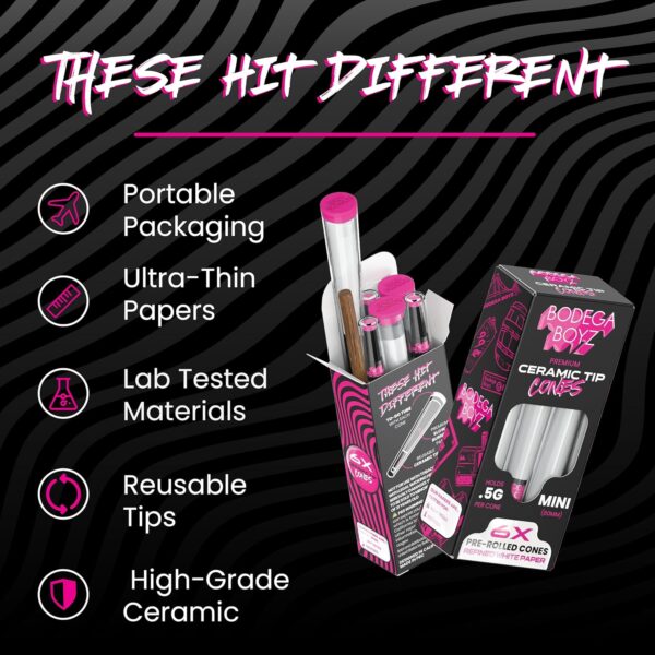 Premium Pre Rolled Cones 0.5g (1 1/4, 84mm) - with Reusable Ceramic Tip, Easy Fill & Slow Burn, Comes in a To-Go Tube & Filling Stick - Unrefined Brown Rolling Paper - 6 Count Single Box - Image 4