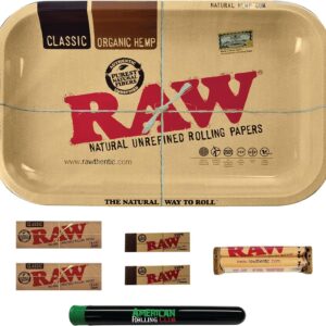 RAW Tray Combo Includes Tray, 1 1/4 Cigarete Papers, Original Tips, and RAW 79mm Machine and ARC Cigarette Saver (Small)