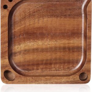 Rolling Tray Wooden 4.72"x 4.72" Portable Small Rlling Tray with Storage Hole and Dumping Path