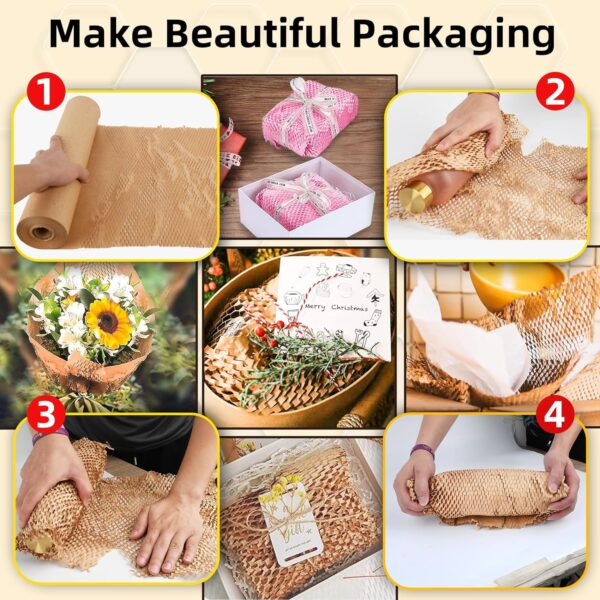 Honeycomb Packing Paper 15"x400' Roll with Fragile & Labelling Stickers, Gloves - Eco-Friendly Packing Paper Sheets for Moving Roll | Honeycomb Paper | Packing Bubble Wrap for Moving Supplies - Image 3