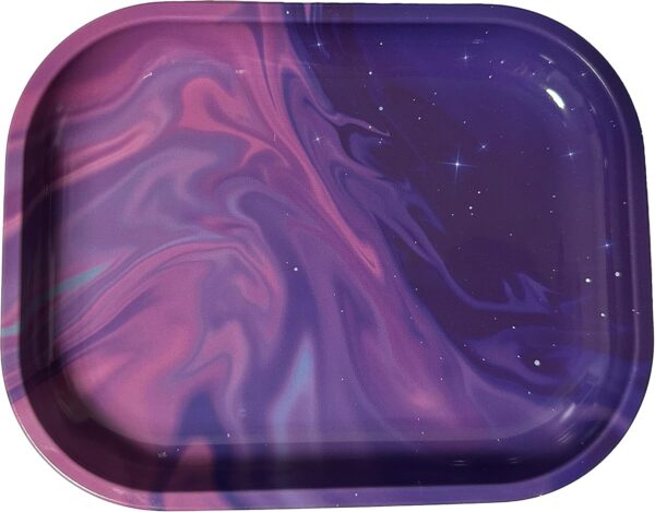 Rolling Tray “Purple Pink Swirl” 5.5” x 7” Metal Tobacco Accessories