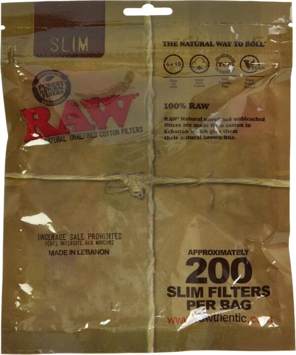 RAW Slim Natural Unrefined Cotton Filter Tips 200pc - 6mm 1 Pack - Image 2
