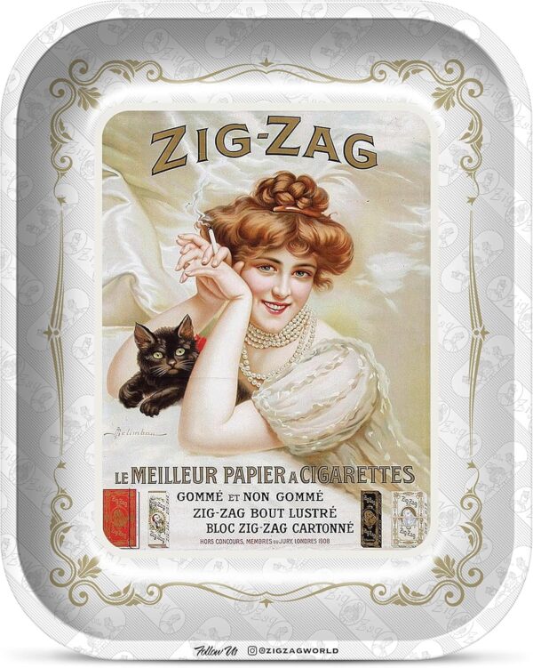ZIG-ZAG Large Metal Rolling Tray - Vintage White - Elegant Design, Sleek Finish, Smooth Rounded Corners