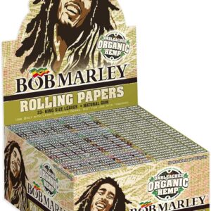 Bob Marley Rolling Paper Unbleached - King Size (110mm) Cigarette Paper - Box of 50 Booklets (33 Leaves Per Book)