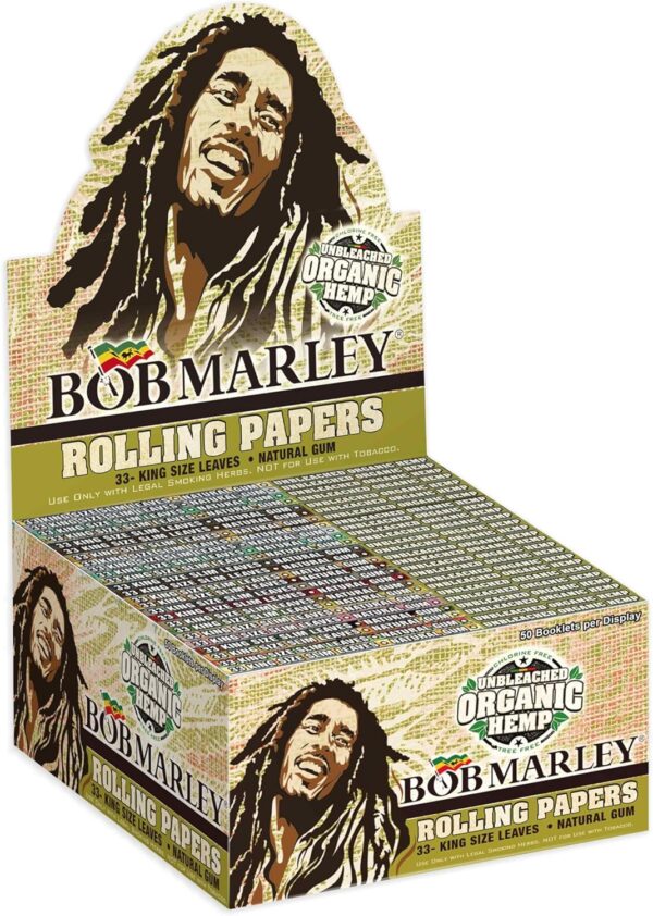 Bob Marley Rolling Paper Unbleached - King Size (110mm) Cigarette Paper - Box of 50 Booklets (33 Leaves Per Book)