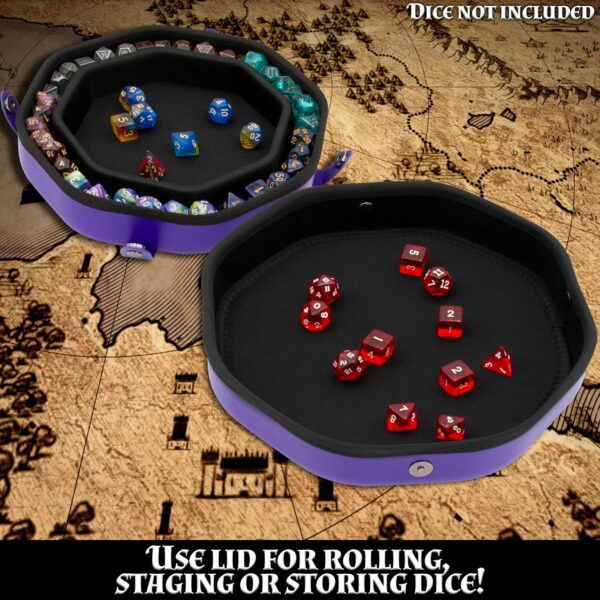 CASEMATIX Dice Tray and Dice Storage Case for Up to 115 RPG Dice - Dice Tray for Rolling with Magnetic Snaps, Embossed Tree of Life Design and Non-Scratch Interior for Random Rolls Dice Protection - Image 3