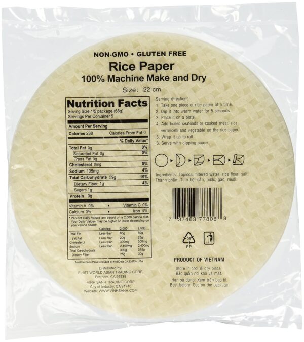 Three Ladies Brand Spring Roll Rice Paper Wrapper (2 Packs) Round, 22cm - Image 2