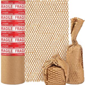 Honeycomb Packing Paper Roll 15''x230'-Goefun Recyclable Moving Supplies with 30 Fragile Sticker Labels, Shipping Supplies Substitute Alternative for Bubble Wrap for Packing Gift, Shipping, Moving